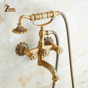 ZGRK système de douche robinet de salle de bains ensemble à main mitigeurs en laiton robinets de lavage de tête de pluie à pulvérisation supérieure Antique 231225