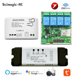 Zigbee Tuya WiFi Motor Smart Switch Module 5V 12V 32V 220V RF 433 Radio Remote Contrôle 1/2/4 CH Inching Relais pour Alexa Google