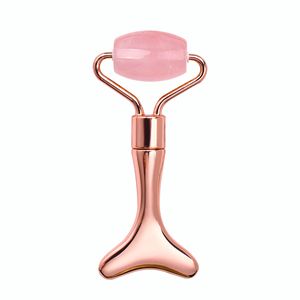 Zinc Alloy Facial Beauty Roulers Skin Soins Outils Gua Sha Metal Fish Tail Forme Natural Rose Quartz Face Roller Masger pour les yeux Soulagez les lignes riches et les rides