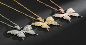 Zircon Butterfly Pendant Collier Rose Gold Hip Hop Trend Personnalized Street Cz Chain Alloy Jewelry Valentine Gift5607071