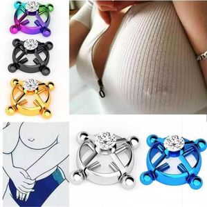 Zircon titanio acero Gaby tornillo ajustable pezón falso anillo sin Piercing joyería del cuerpo para mujeres Faux redondo juego para adultos