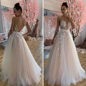 ZJ6022-vestido de novia con Apliques de encaje y tul, ilusión Sexy, rosa, línea A, escote en forma de corazón, sin hombros, sin espalda, 2023