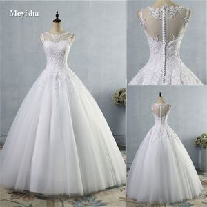 ZJ9036 2021Tulle Lace White Ivory formal O Neck Bridal Dress Dresses Wedding Prom Gown plus size 2-28W
