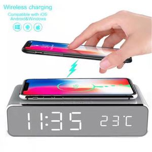 ZK20 thermomètre sans fil charge multifonctionnel bureau horloge miroir LED affichage numérique charge sans fil