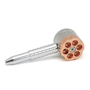 ZL0530 Accessoires pour fumeurs Broyeur d'herbes en alliage de zinc Revolver à 6 trous Broyeur de presse à tabac en métal Moulin manuel Coupe-cigarette Poignée Tuyau Broyeurs à base de plantes