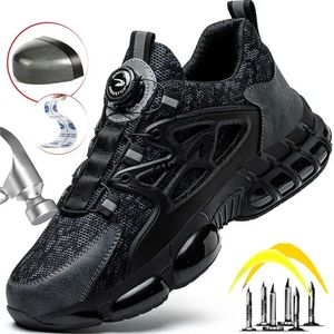 ZLMY Zapatos de seguridad con botón giratorio, zapatillas con punta de acero para hombre, zapatos de trabajo con cojín de aire, botas de seguridad para el trabajo a prueba de pinchazos, protección 240130