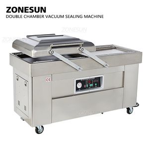 ZONESUN-máquina automática de envasado al vacío de doble cámara, máquina selladora de impresión al vacío, envasadora al vacío, sellador de bolsas de alimentos, ZS-DZ400 220V