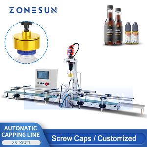 ZONESUN ZS-XGC1 Máquina automática de sellado de tapas roscadas Línea de tapado personalizada Envasado de botellas de bebidas y agua Transportador neumático con abrazadera Producción de lotes pequeños