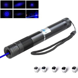 Zoomable 450nm 2000mw Blue Laser Pointers burn match cigarette éclairée avec 5 étoiles caps + 2pcx16340 battery + Charger