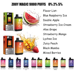ZOOY MAGIC 9000 Puffs E Cigarette électronique jetable Vape Pen Dispositif Pods Vapers Desechable Puff 9k 16ml Batterie rechargeable 0% 2% 5% Vapes Puff 10000 12000