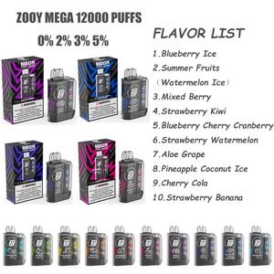 Zooy Mega Puff 12000 e cigarette jetable 12k crystal vape avec batterie rechargeable 650mah chariots préremplis 2% 3% 5% bang box 12k vape jetable