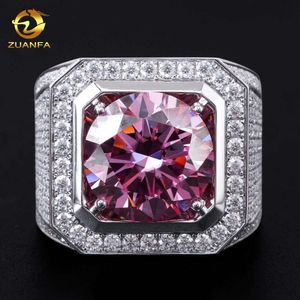 Zuanfa joyería de oro Real 10k 18k oro blanco sólido Moissanite diamante anillo para hombre 15mm anillos de diamantes de laboratorio rosa