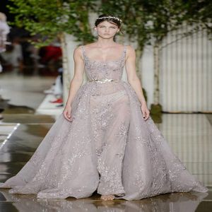 Zuhair Murad Overskirt Robes De Soirée Tenue De Soirée Encolure Dégagée Perlée Robes De Soirée Balayage Train Tulle Paillettes Robe De Bal2574