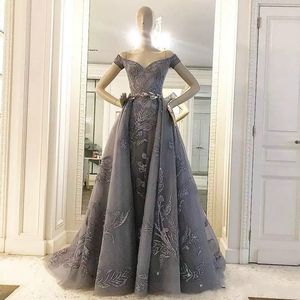 Zuhair Murad Robes De Bal Avec Perles Détachables De L'épaule Une Ligne Robes De Soirée À Paillettes Balayage Train Tulle Robe De Soirée Formelle Porter