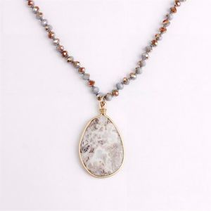 ZWPON mode or tresse goutte d'eau pierre naturelle pendentif collier pierre naturelle perles collier pour femme bijoux Whole187i