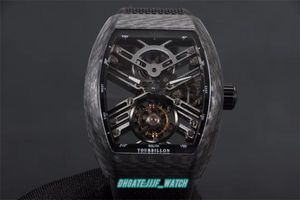 ZY Watch V45 Fibra de carbono Tourbillon V2 versión un movimiento hueco espejo de cristal de zafiro alta densidad NTPT luminoso reloj completo peso 90 g Montre de Luxe