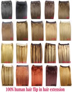 16 - 28 inches 80g-200g 100% Brazilian Remy Flip Human Hair Extensions One Piece Set Fish Line No Clips Natural Straight