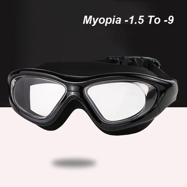 -1,5 à -9 Myopie Swimming Goggles Men Adultes Femmes Large Frame HD Clear ou Electroplated Emperproof Anti-Fog Swim Eyewear 240415