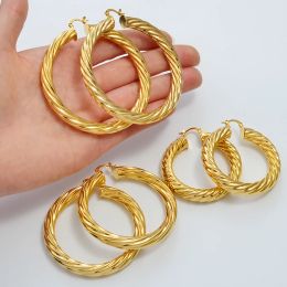 (1 paar) 5CM 6CM 7CM 8CM Afrikaanse Grote Oorbellen voor Vrouwen Grote Ronde Messing Twisted 14k Geel Gouden Oorbel Arabische Ethiopische