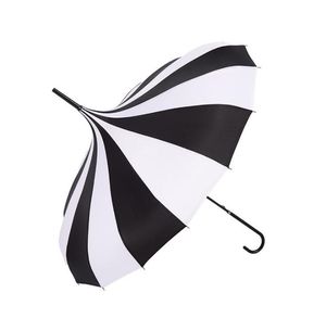 (10 pcs/lot) Creative Design noir et blanc rayé parapluie de golf à long manche droit parapluie pagode livraison gratuite SN484