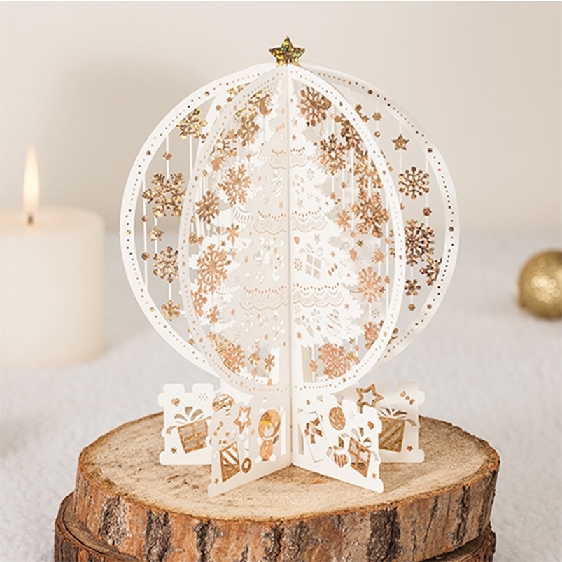 (10 pezzi / lotto) 3D Pop Up Christmas Greeting Card Laser Cut 