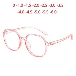 -100 -150 tot -600 schattige ovale myopes Lunettes mode student minus graad Diopter Spectacles Zwart roze transparante frame zonnebril 225Q