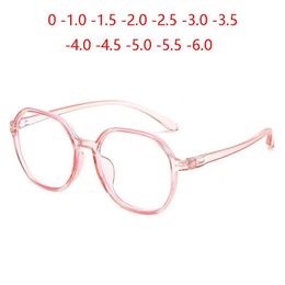 -100 -150 tot -600 schattige ovale myopes Lunettes mode student minus graad Diopter bril Zwart roze transparante frame zonnebril 231T