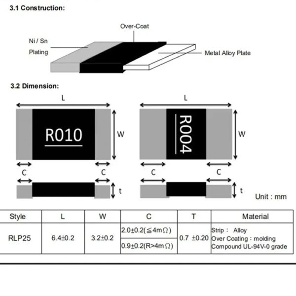 (10pcs) 2512 3W resistencia de aleación SMD Resistencia al 1% R001 R002 R003 R004 R005 R006 R100 R010 R012 R015 R018 R020 R022 R025 R030 R500