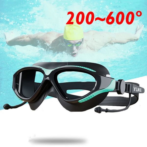 -2.0 ~ 6.0 Gafas de natación para miopía para adultos con tapón para los oídos Impermeable antivaho HD Marco grande Dioptrías Natación Buceo Deportes acuáticos Gafas 240322