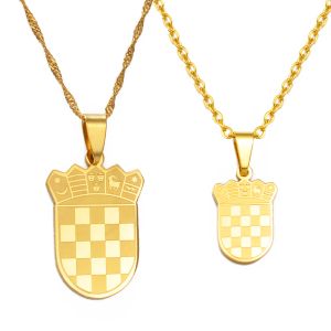 (2 tailles) breloque drapeau de la croatie pendentif en or jaune 14 carats colliers couleur dorée/couleur argent pour femmes filles les bijoux croates