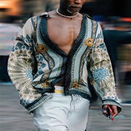 -2020 Primavera Camicia stampata digitale Moda Uomo Camicie bohémien Homme Designer Scollo a V Tops261P