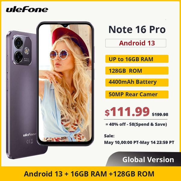(2023 nuevo) ulefone Note 16 Pro 4G versión global teléfono inteligente 16GB RAM + 128GB ROM Android 13 teléfono 50MP 6,52 pulgadas versión global