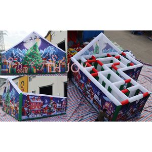 (20x20x11.5ft) Actividades al aire libre Laberinto inflable gigante con tema navideño, 2024 campo de carrera de obstáculos con etiqueta láser inflable navideño personalizado para party001