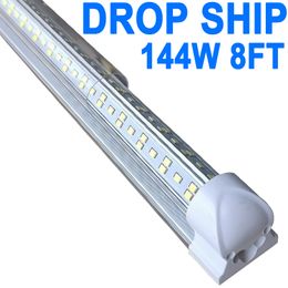 (Paquete de 25) lámpara LED para tienda de 8 pies, forma de V 144 W 14400 LM 6500 K (luz blanca diurna), 8 pies, tubo LED integrado T8 de 96 pulgadas, bombillas LED conectables para garaje, almacén, lente transparente crestech