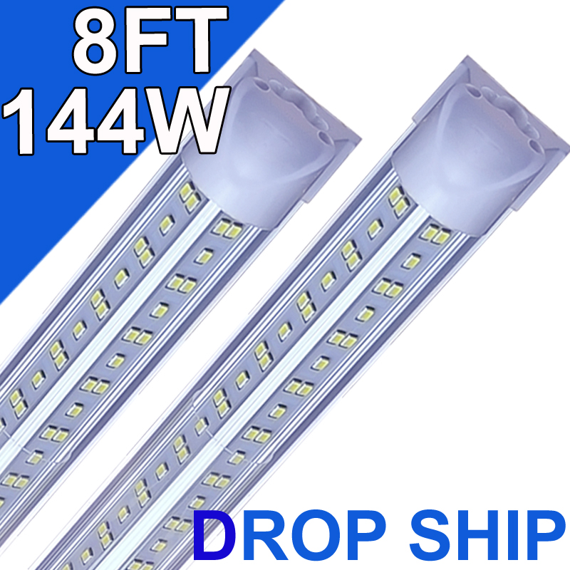 (25 paket) 8ft LED mağaza ışık fikstürü, v şekli 144W 14500lm 6500k (gün ışığı beyaz), 8 ayak, 96 '' t8 entegre LED tüp, bağlantılı LED ampul garajları, depo, şeffaf lens usastock