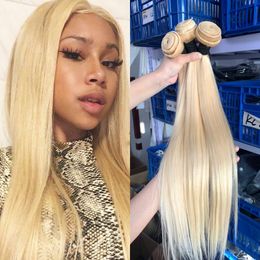 (3 Bundels Deal) 11A Luxe Maagd 613 Blond Haar Zijde Onverwerkte Human Hair Extensions Peruaanse Indiase Maleisische Cambodjaanse Braziliaanse Steil Haar Bundels