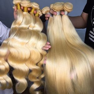 (3 Bundels Deal) 11A Luxe Maagd 613 Blond Haar Zijde Onverwerkte Human Hair Extensions Peruaanse Indiase Maleisische Cambodjaanse Braziliaanse Body Wave Haar Bundels