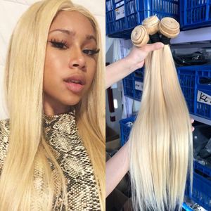 (3 Bundles Deal) 11A Luxe Vierge 613 Blonde Cheveux Soie Non Transformés Extensions de Cheveux Humains Péruvien Indien Malaisien Cambodgien Brésilien Cheveux Raides Bundles