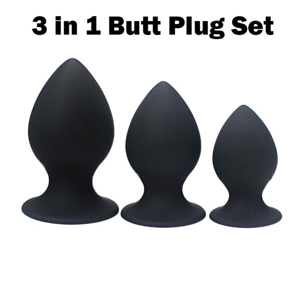 (3 en 1) Super Big Size Silicone Butt Plug Set Grand Anal Plugs Sex Toys pour Hommes Femme Unisexe Anal Sex Toy Rose / Noir L XL XXL Y1892803
