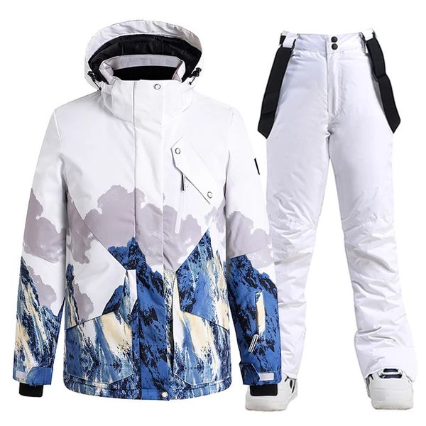 -30 Colorido Snow Mountain Hombre o mujer Traje de hielo Use traje de invierno impermeable Ropa de snowboard Conjuntos de esquí Chaquetas Pantalones 240122