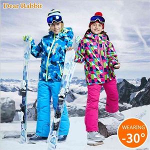 -30 graden kinderen kleding set jongens meisje kinderen snowboard skikak waterdichte outdoor sportjas broek kleding Snowsuit tiener 210908