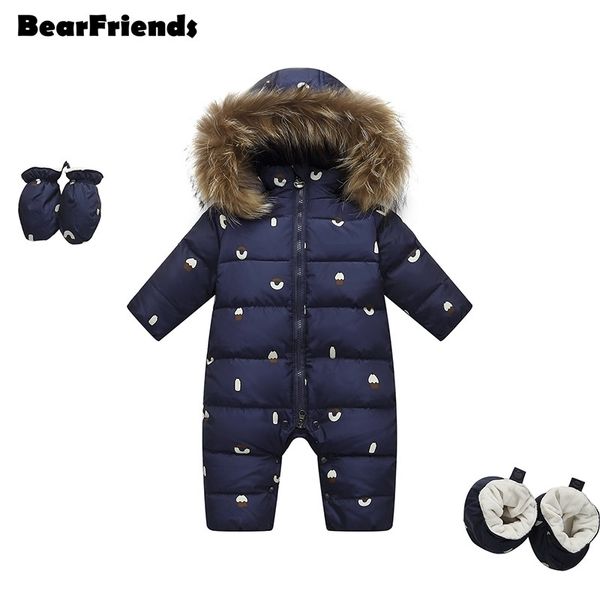 -30 degrés russe nouvelle hiver doudoune bébé fille vêtements Snowsuit vraie fourrure imperméable garçons barboteuses combinaison enfant en bas âge vêtements de neige LJ201007