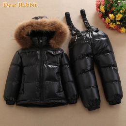 -30 degree winter baby boy girls white duck down jacket snow wear waterproof coats overalls children's clothing set kids clothes