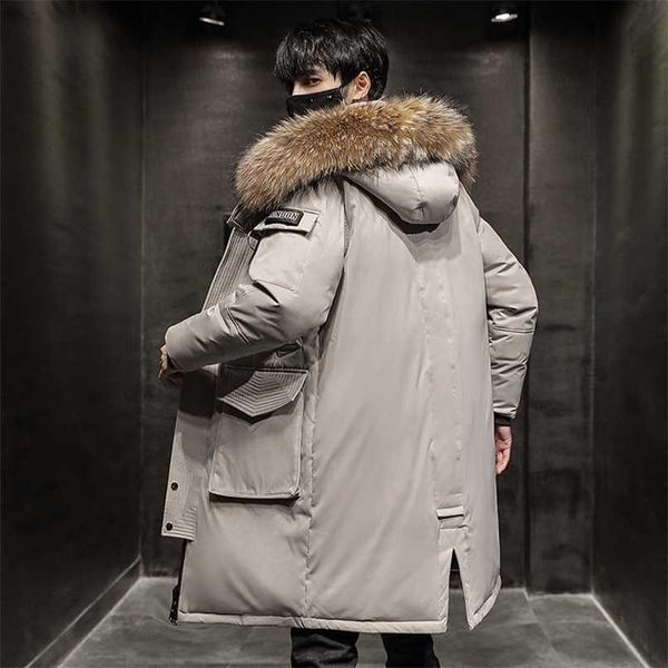 -30 Degrés Hiver Blanc Duvet De Canard Veste Hommes Garder Au Chaud Long Épaissir Manteau De Mode À Capuche Col De Fourrure Coupe-Vent Hommes Vers Le Bas Parka 211104