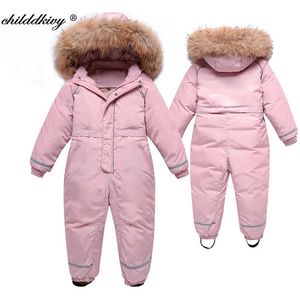 -30 degrés Enfants Hiver Snowsuit Down Vêtements Ensemble Chaud Garçons Manteau Veste Véritable Fourrure Parkas Épaissir Fille Ski Costume Vêtements 3-8Y H0909