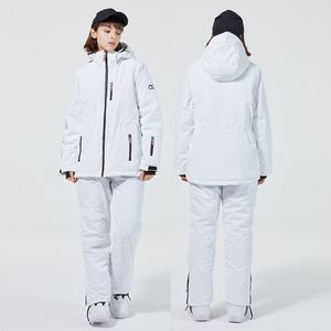 -30 Traje de esquí de color puro para mujeres Conjuntos de chaquetas de snowboard impermeables a prueba de viento Trajes de nieve de invierno Chaqueta de esquí + Pantalones de nieve con correa 220121