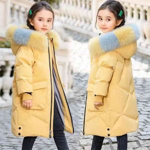 -30 Warm Kids Winter Parka Bovenkleding Tiener Outfit Kinderkleding Faux Bontjas Hooded Jacket voor Meisje Kleding Snowsuit 210916