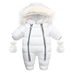 -30Winter kinderen jumpsuit dikke hooded bontkraag baby meisjes romper jongens warme outfit Overalls Snowsuit TZ810 220106