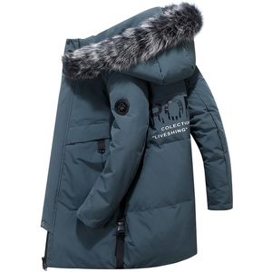 40 Celsius Deep Winter 80% White Duck Down Jacket Men Real Fur Collar Espesar Outwear Impermeable Long Down Coat Men Overcoat 201116