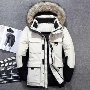 -40 degrés Blanc Duvet de Canard Veste Hommes Épais Hiver Grand Col De Fourrure Chaud Parka Imperméable Coupe-Vent Top Qualité 211110